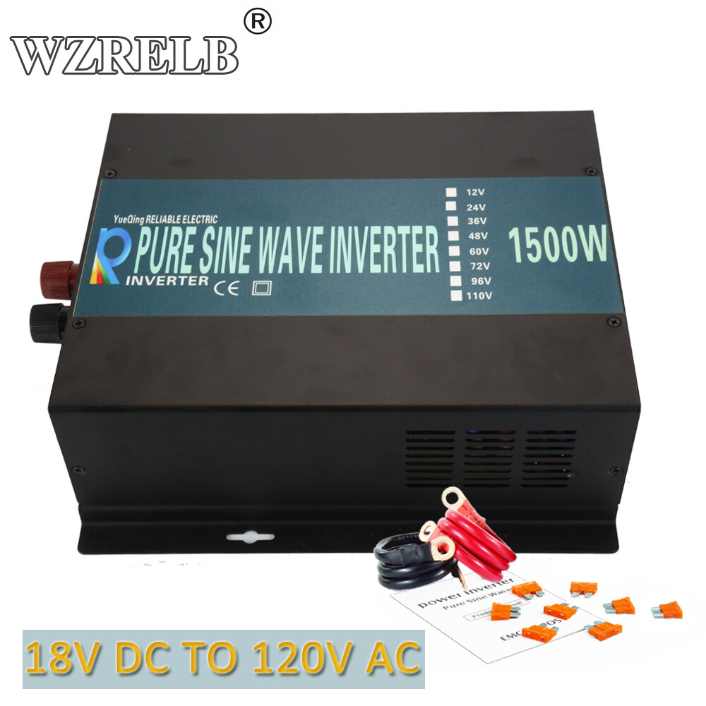 1500W Pure Sine Wave Inverter 18V DC to 120V 220V AC Power Converter Home Solar
