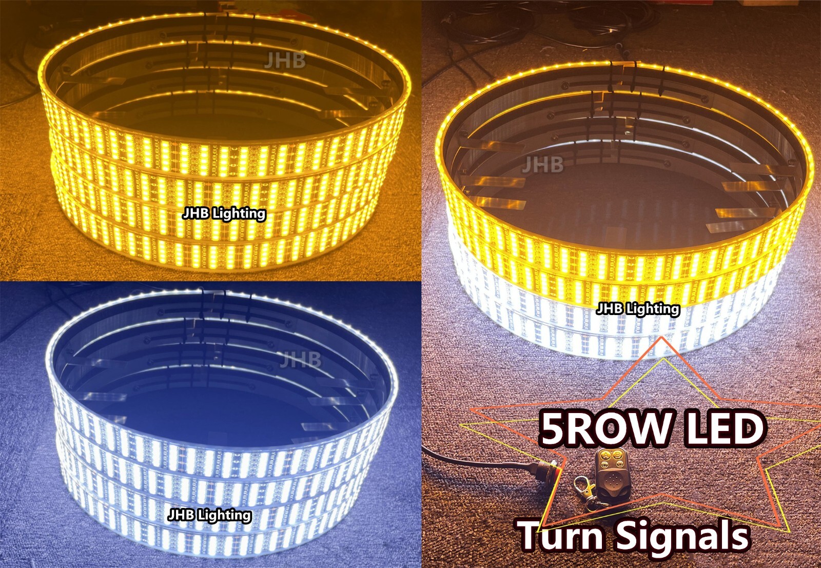 JHB 15.5'' 5ROWS Pure Amber White Turn Signal Switchback LED Wheel Rings Lights
