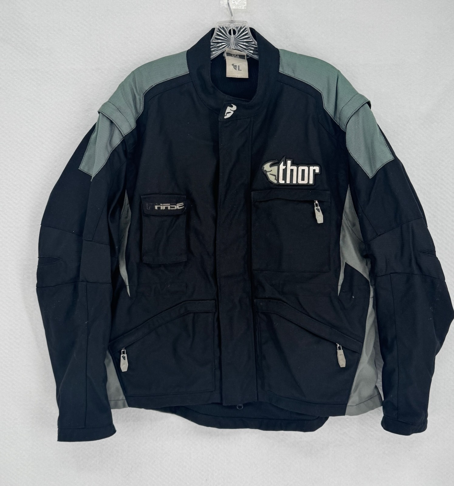 Thor Phase Mens Black Biker Moto Outdoor Racing 2008 Motocross Jacket Sz L
