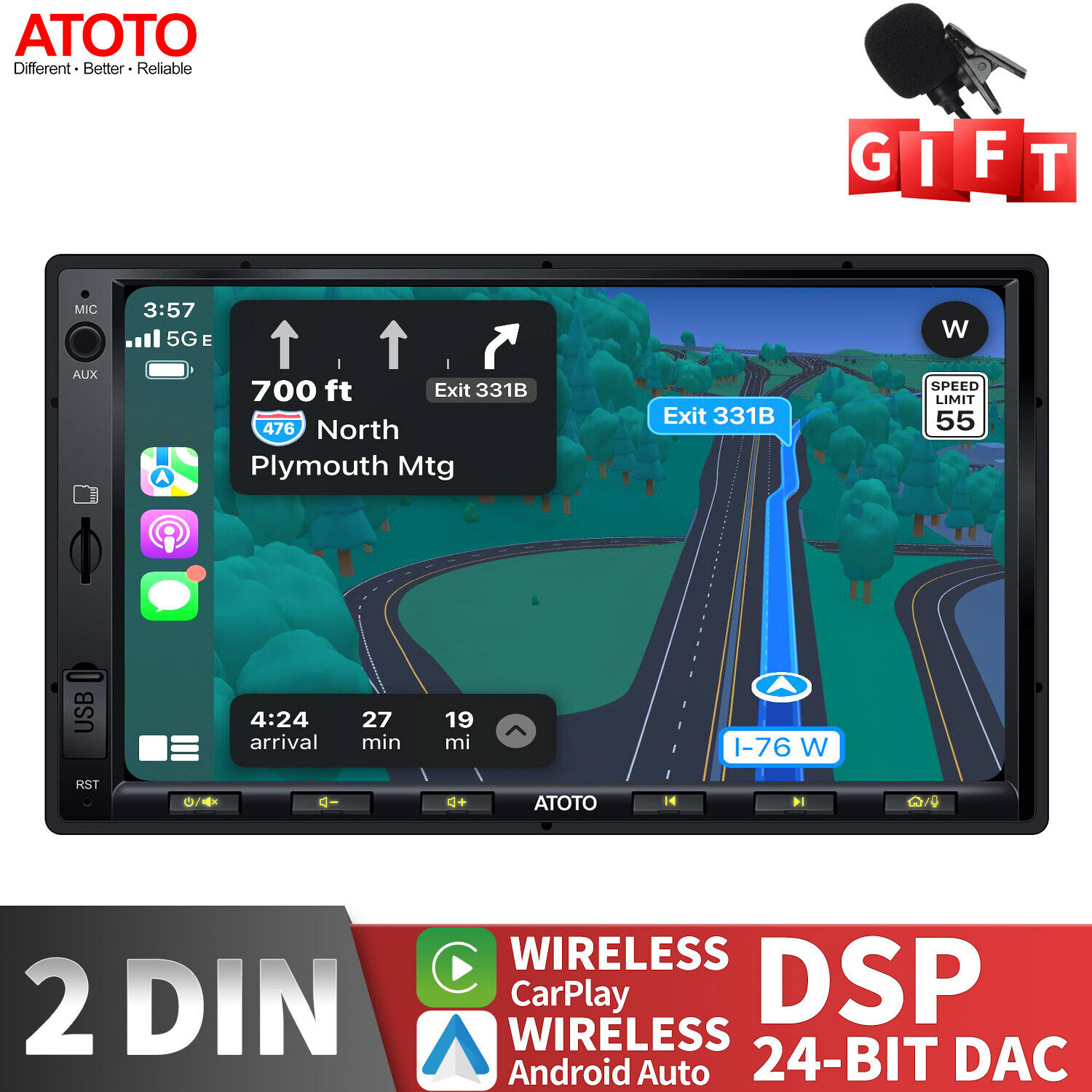 ATOTO F7 WE 7in Bluetooth Car Stereo Double DIN Wireless CarPlay & Android Auto