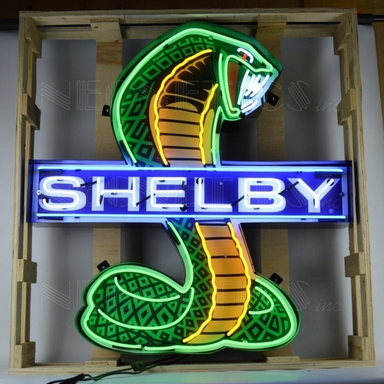 Shelby Cobra Snake Neon Wall Sign w Steel Frame Green Neonetics XL 45\