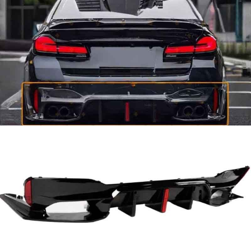 For BMW G30 530i 540i Sedan 2017-23 Rear Bumper Diffuser w/LED Light Glossy