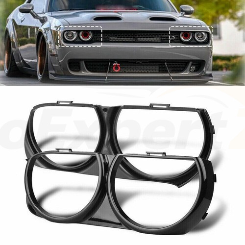 LH & RH Front Headlight Bezel Lamp Cover Trim Set For 2015-2021 Dodge Challenger