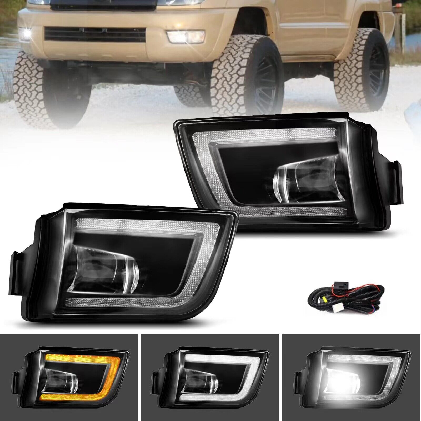 For 2003-2005 Toyota 4Runner LED Fog Lights Front Bumper Lamps with DRL+Wiring