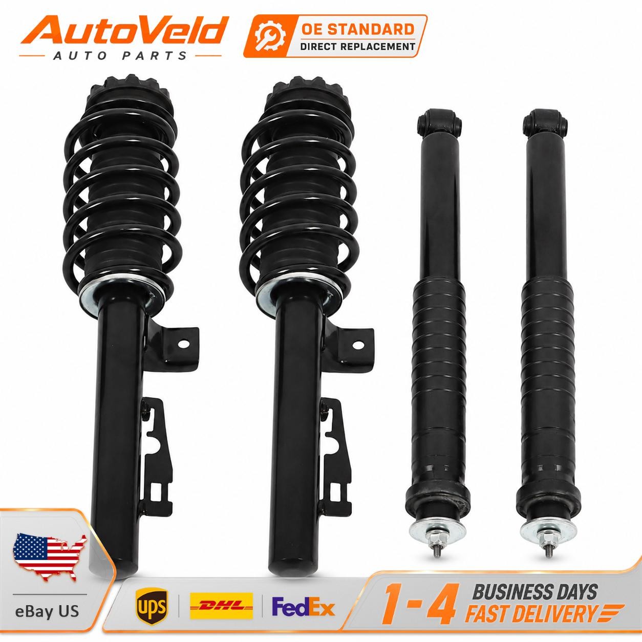 4pcs Front and Rear Shock Struts Assys w/o ADS Fit Smart Fortwo W451 2008-2016