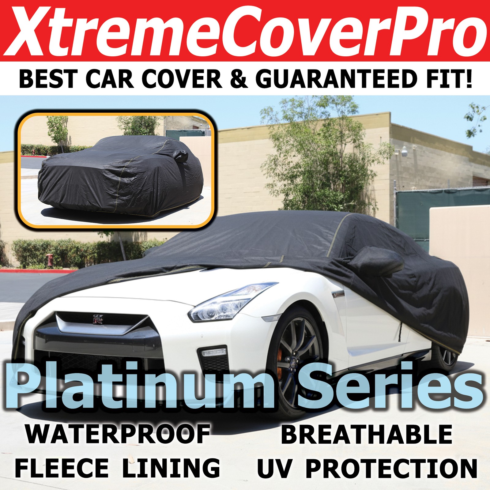 WATERPROOF CAR COVER W/MIRROR POCKET BLACK FOR 2010 2009 2008 2007 NISSAN GT-R