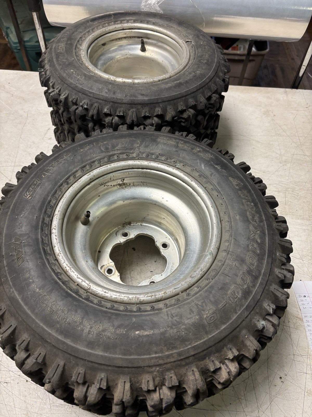 Stock Rear Aluminum Wheels- 1 Hole Is I longed 20x10x9 Quad Boss Tires Stock Rear Aluminum Wheels- 1 Hole Is I longed 20x10x9 Quad Boss Tires