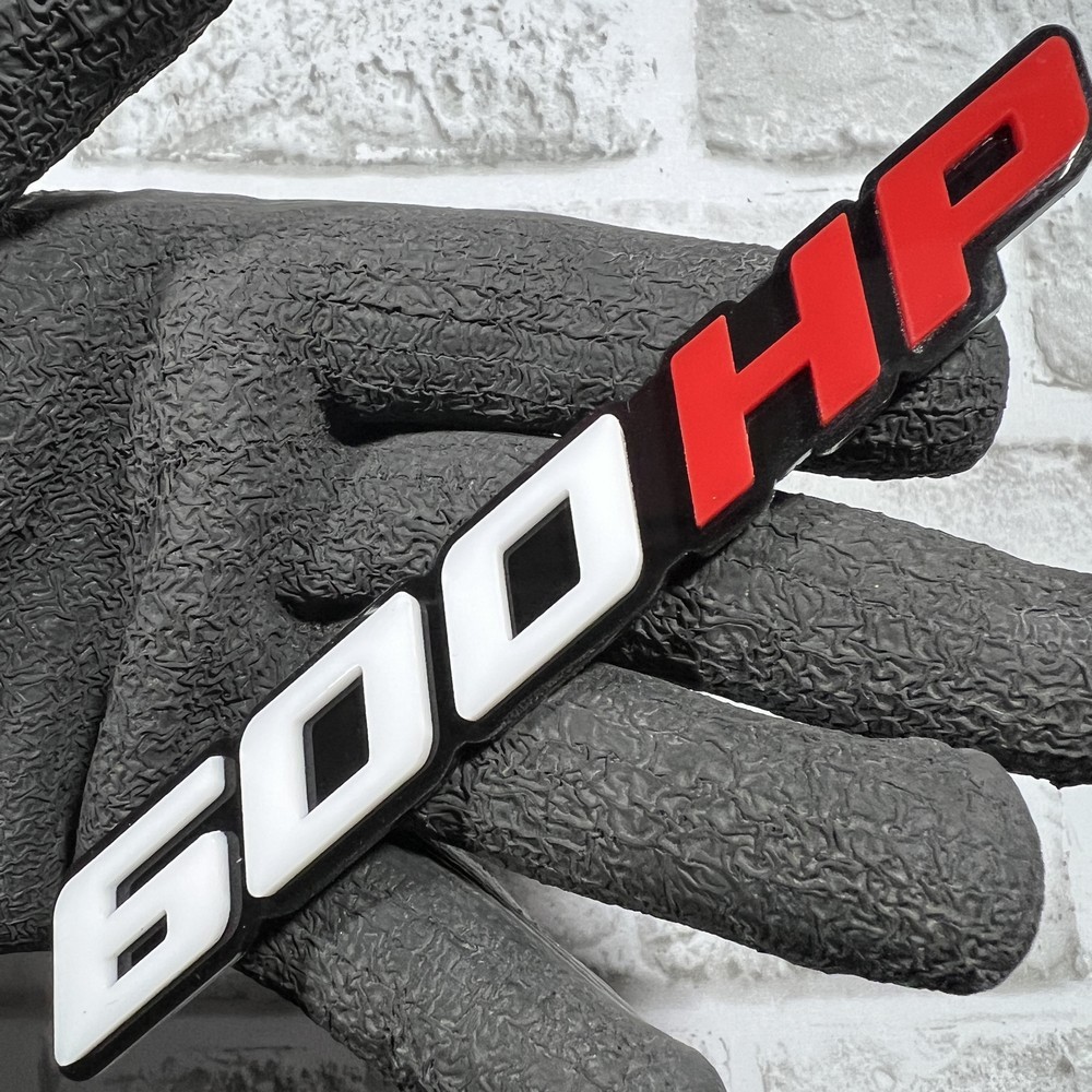 600HP Badge Fender 1 PC Emblem 600 HP Engine Truck 3D Acrylic Colors SUV Decal