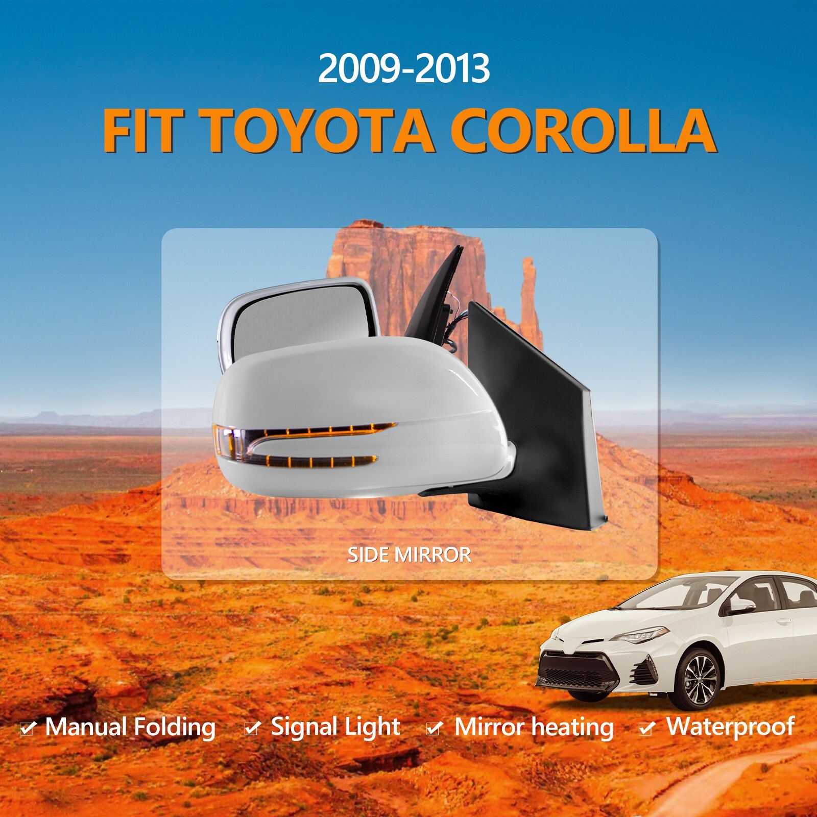 For 2009-2013 Toyota Corolla Side Mirrors White Folding Pair LED 5 Pins