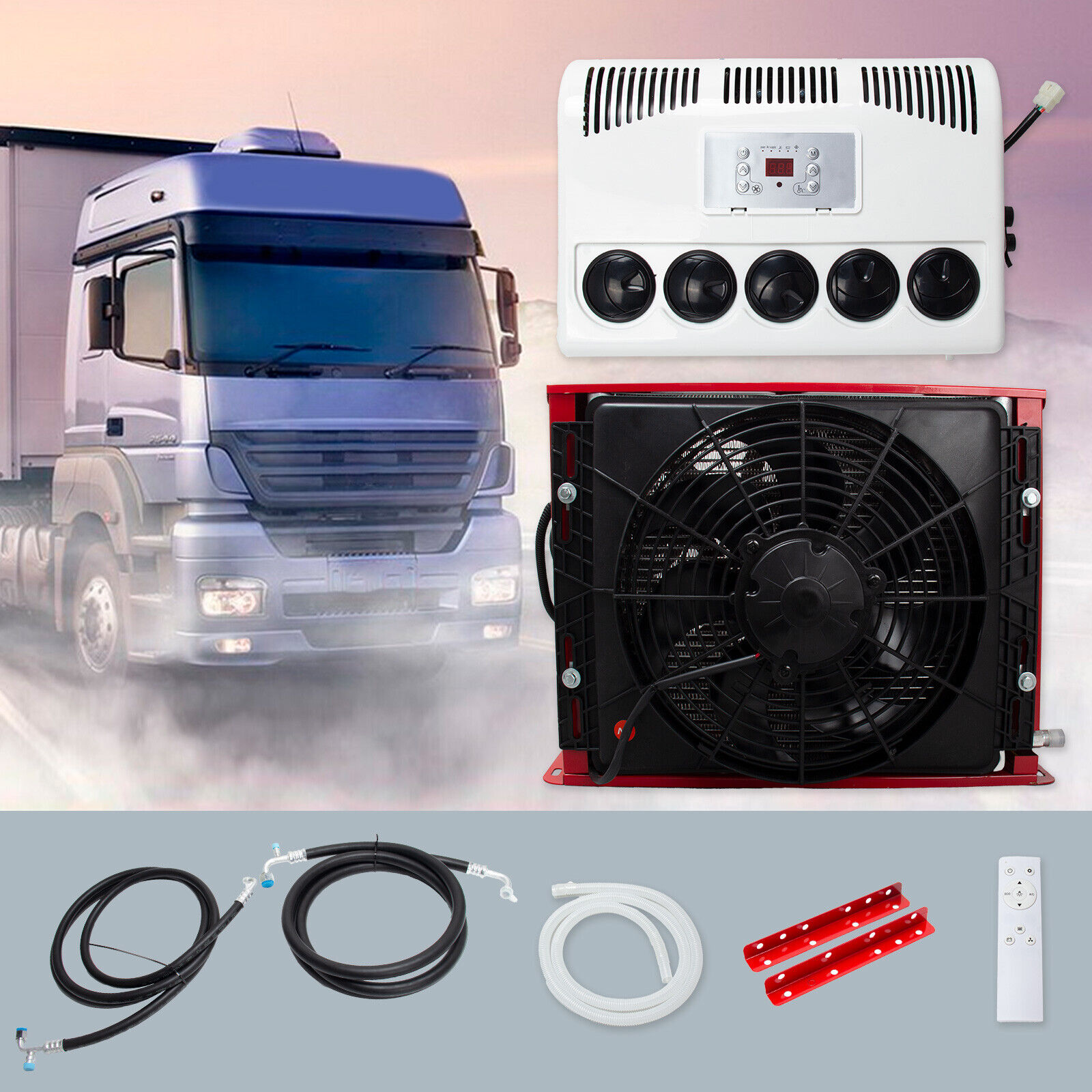 Universal Air Conditioner A/C Kit fit Car Cab Bus RV Semi Trucks 11000 BTU 12V