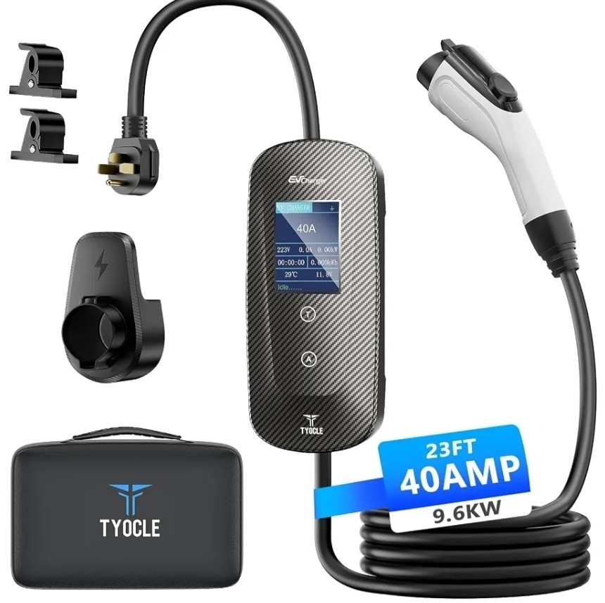 Tyocle Level 2 EV Charger 40 Amp 9.6kW 23FT J1772 Portable Electric Car Station