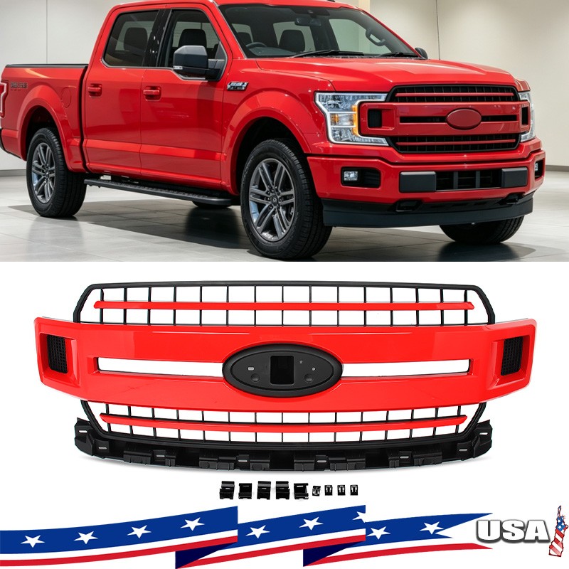Front Bumper Grille Grill Race Red For Ford F-150 F150 XLT Lariat 2018-2019 2020