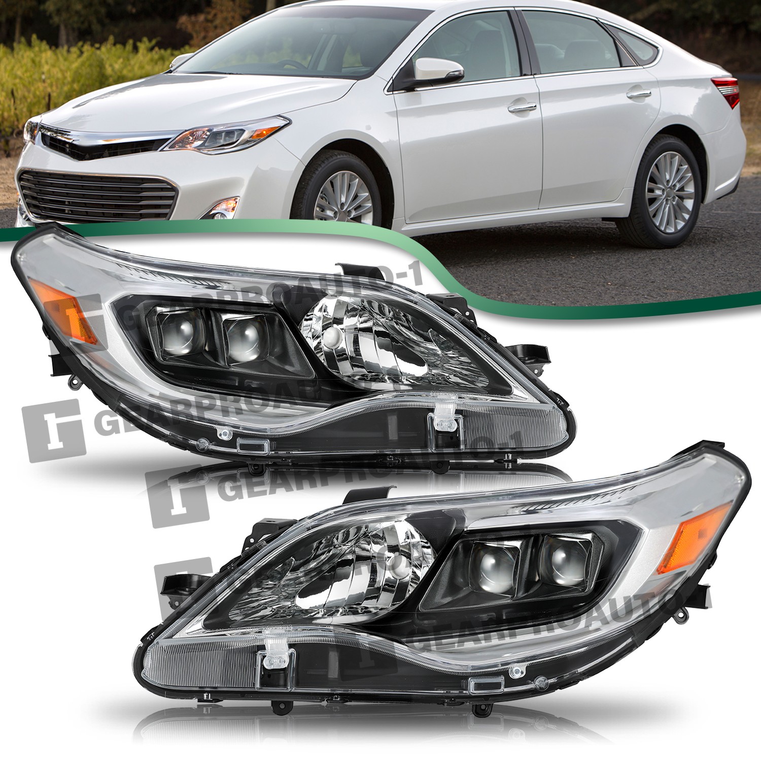 For 2013-2015 Toyota Avalon Halogen Headlights Chrome Left+Right Pair Headlamps