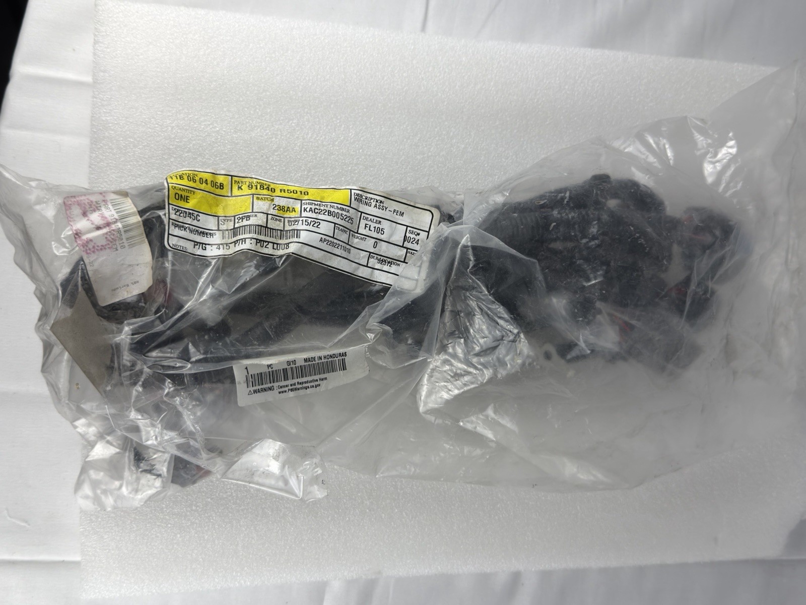 2021-2023 Kia Sorento Cooling Radiator Wiring Harness 2.5L FWD OEM 91840-R5010