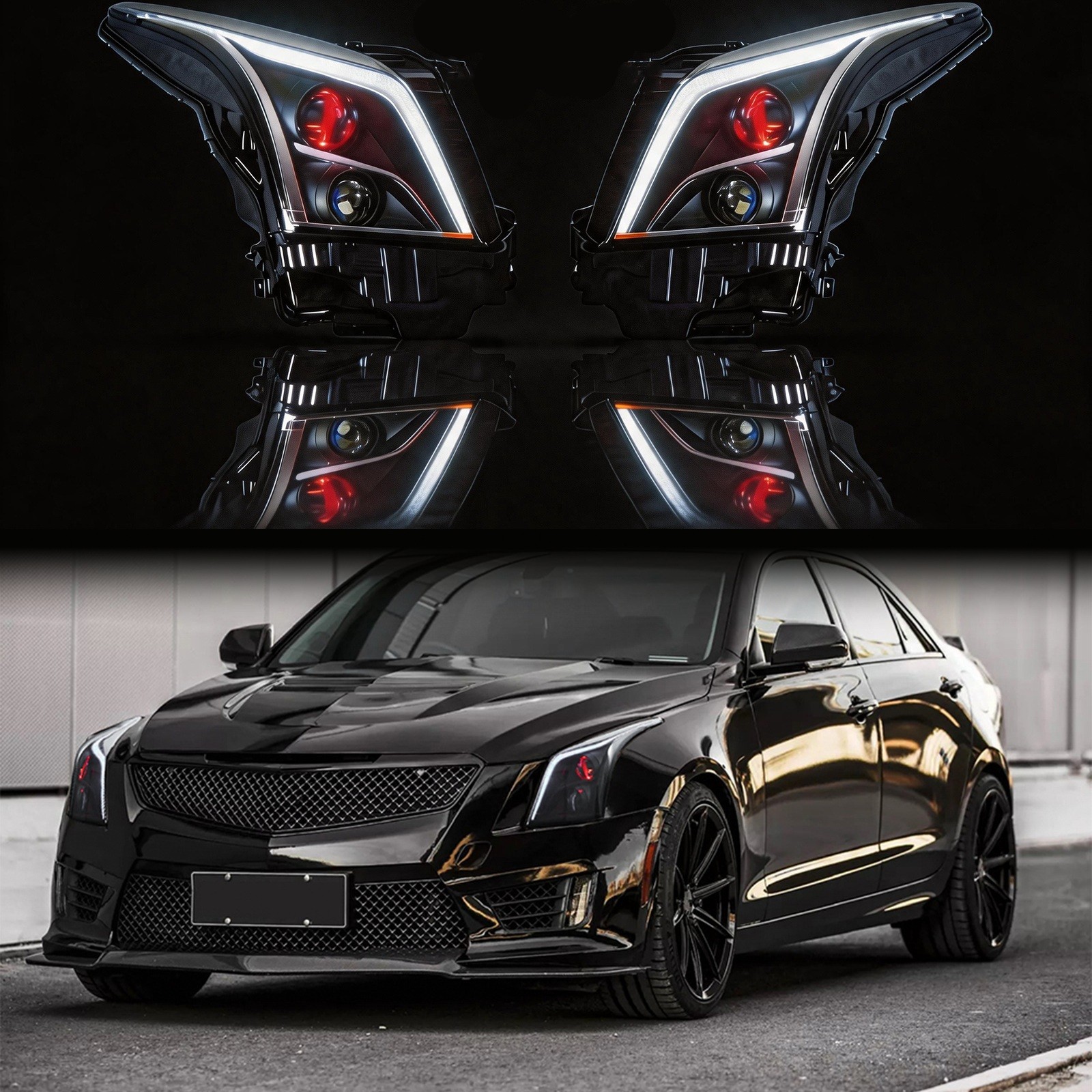 Pair For 2013-2019 Cadillac ATS LED Sequential Headlights Assembly Animation DRL