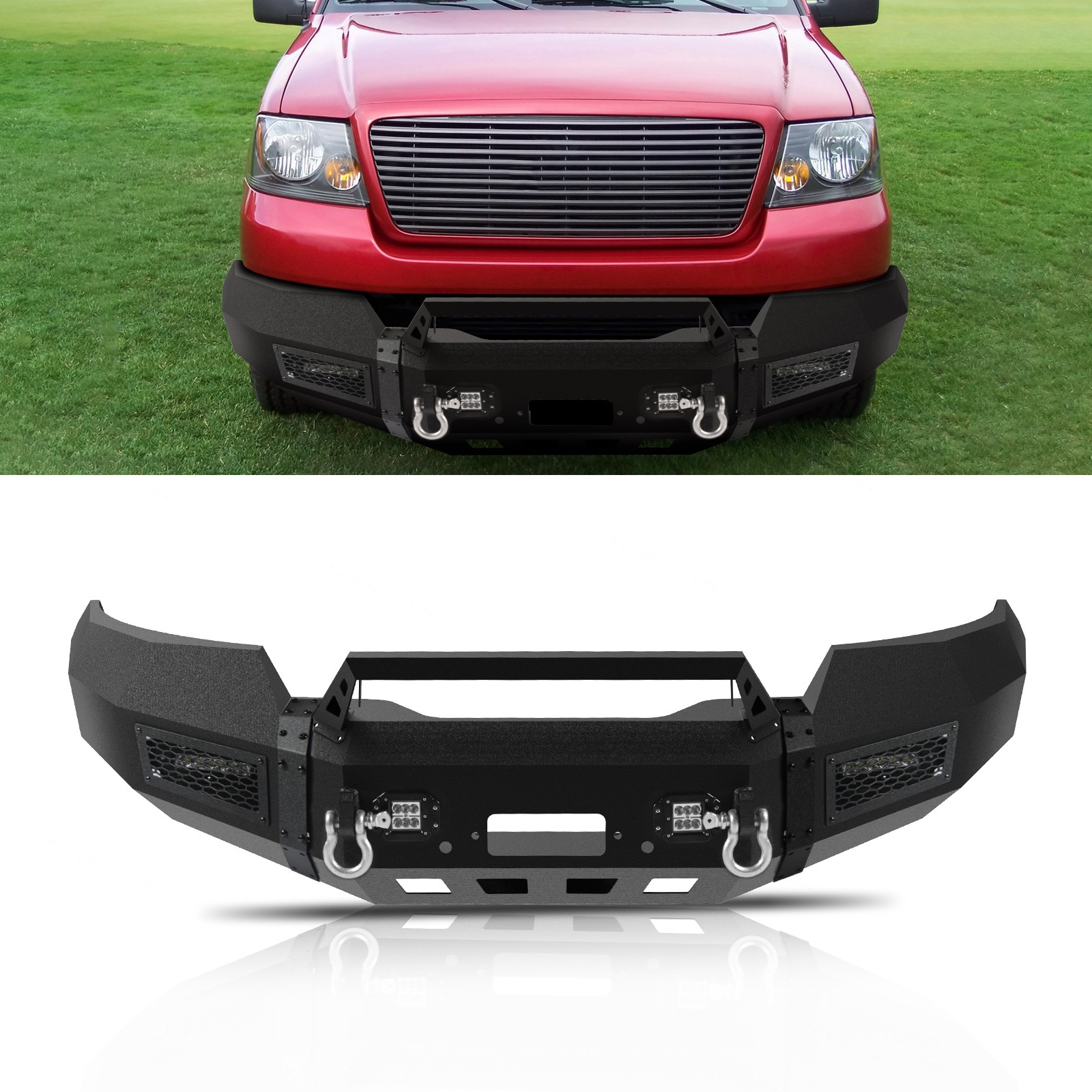 Black Steel Front Winch Bumper Fits 2004-2008 Ford F150 w/ 4LED Lights & D-Rings