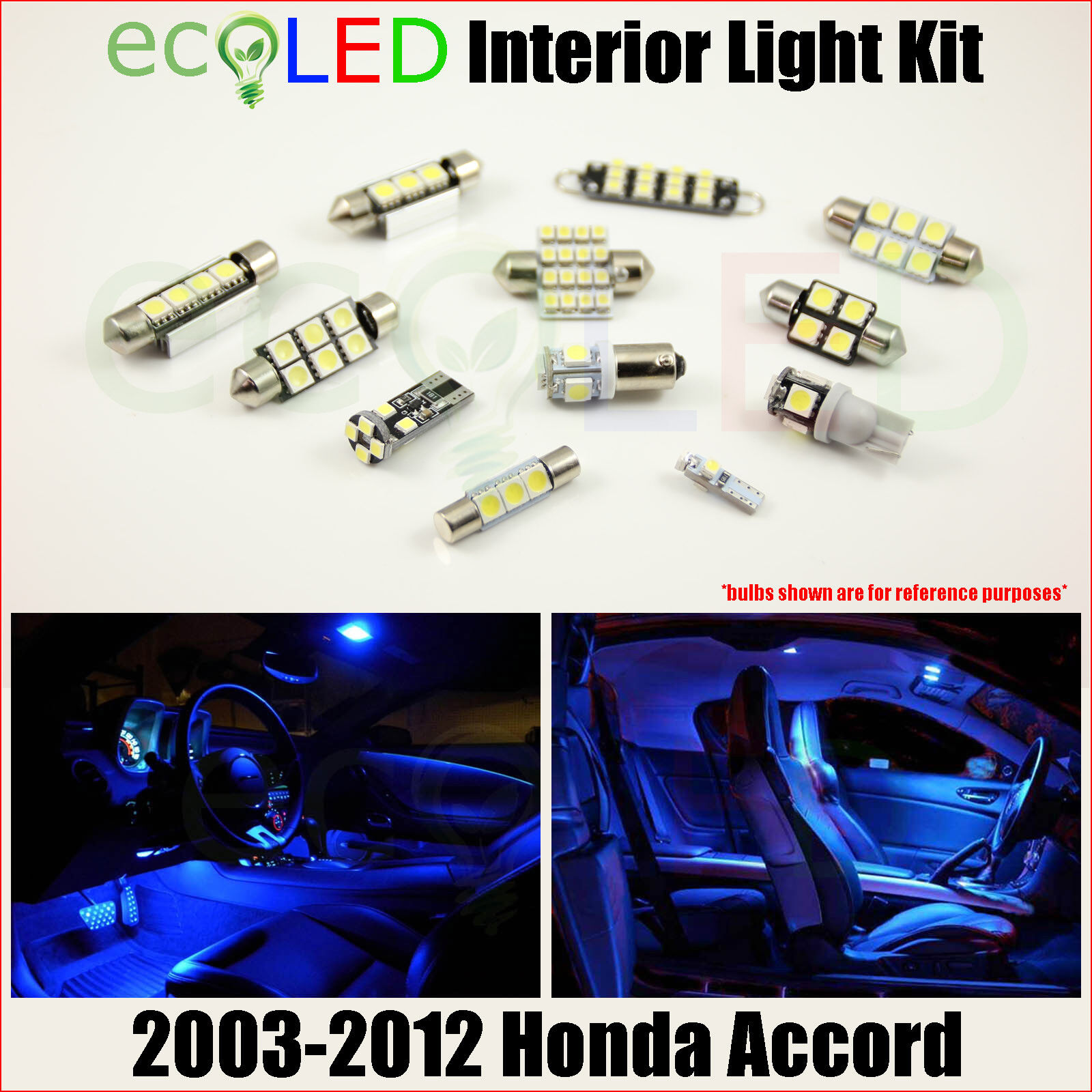 Fits 2003-2012 Honda Accord Sedan Coupe BLUE LED Interior Light Package Kit 8 PC