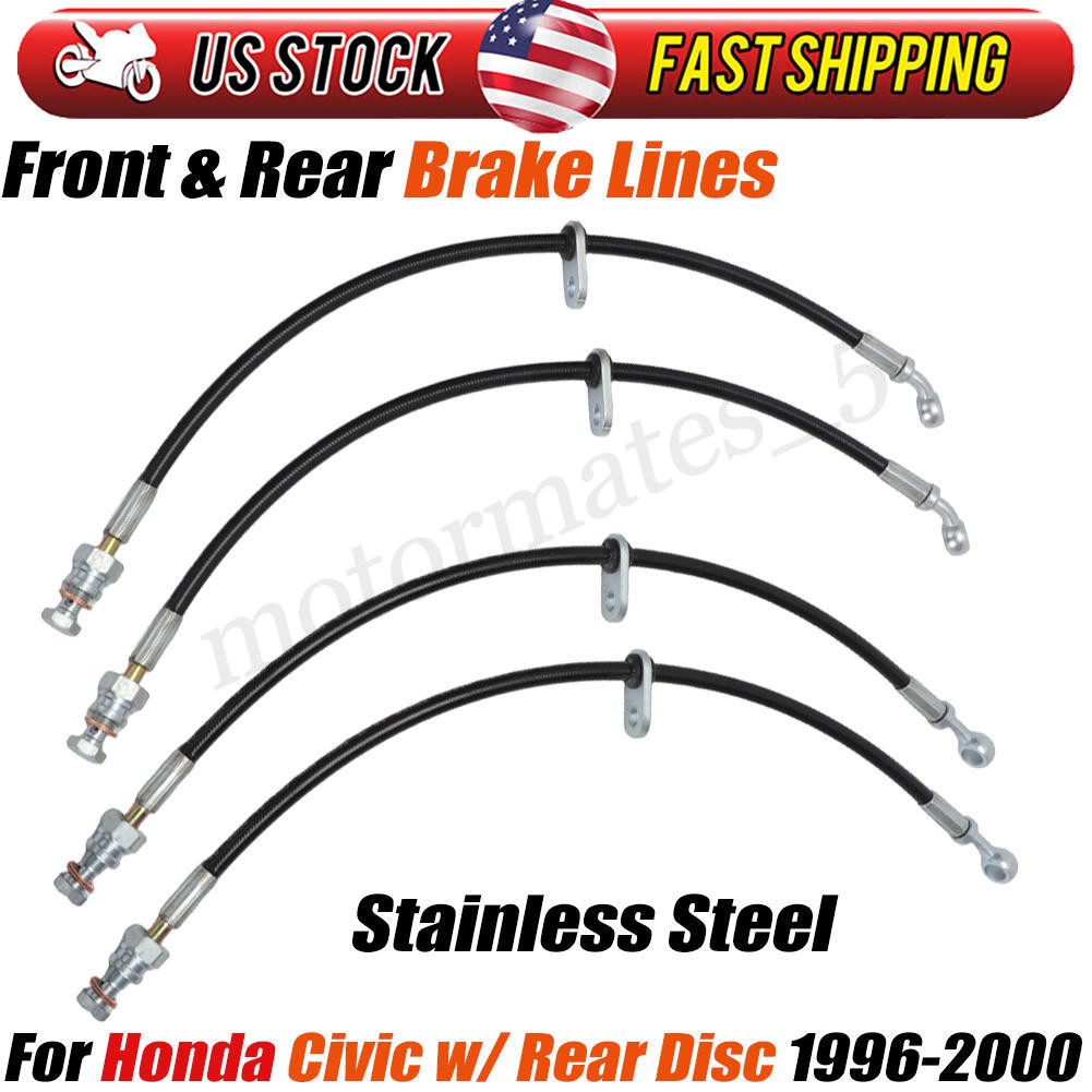 4x Brake Line Replacement Kit For 96-00 Honda Civic w/ Rear Disc - Steel Braided