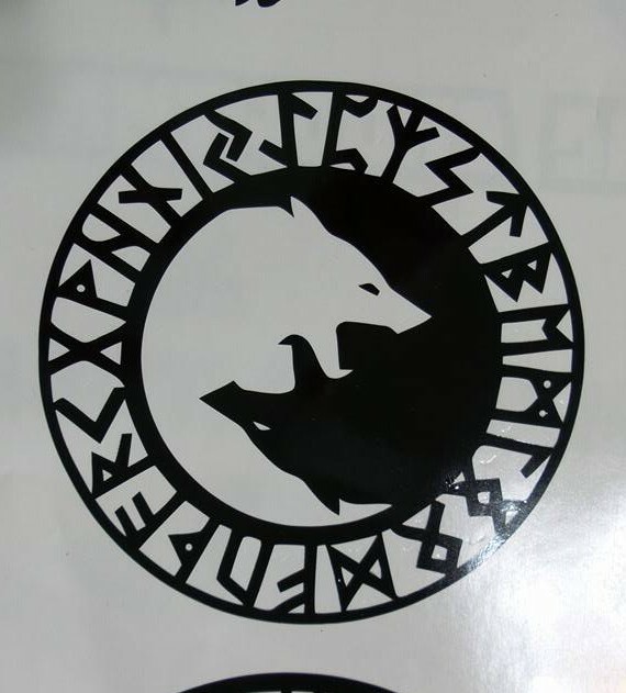 Viking Nordic Yin Yang Wolf w Runes die cut Vinyl car decal sticker