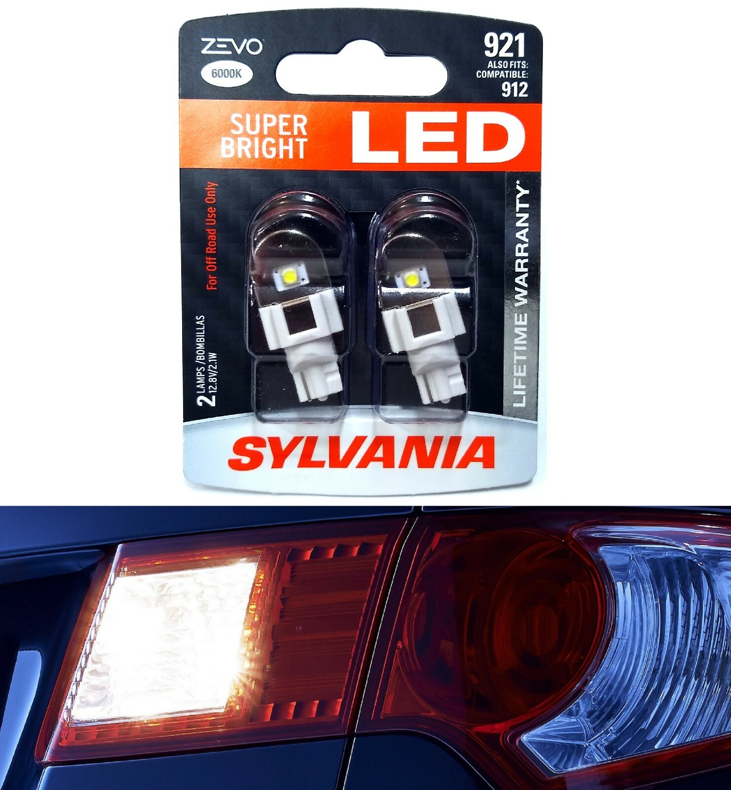 Sylvania ZEVO LED Light 921 White 6000K Two Bulbs Back Up Reverse Upgrade Stock