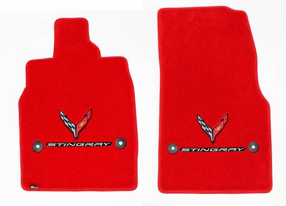 NEW Torch Red FLOOR MATS 2020 - 2024 CORVETTE C8 Flags Double Logo Embroidered