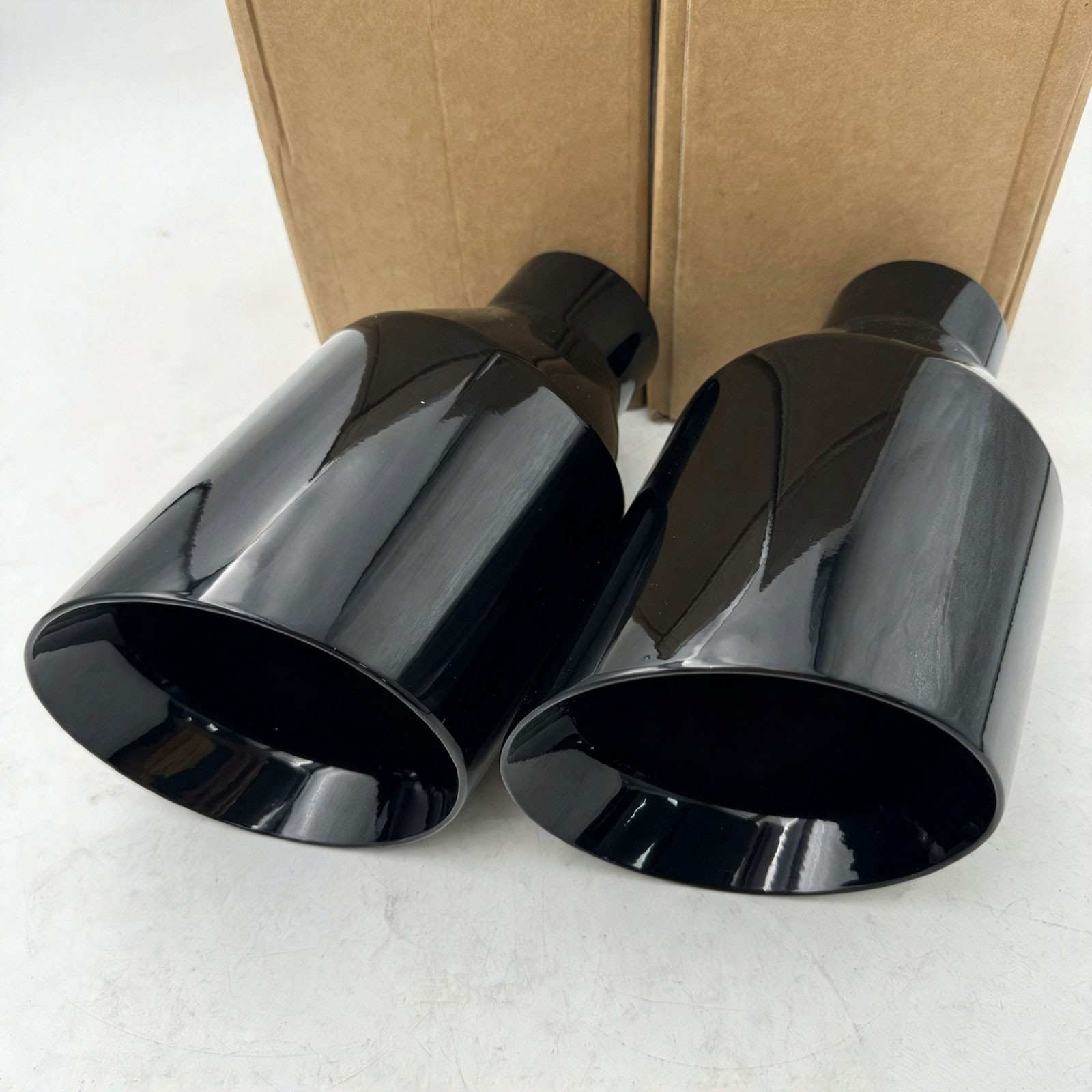 Pair Dodge RT SRT RAM 5″ Big Black Exhaust Tip 2.5″ Inlet Angle Cut Double Wall Pair Dodge RT SRT RAM 5″ Big Black Exhaust Tip 2.5″ Inlet Angle Cut Double Wall