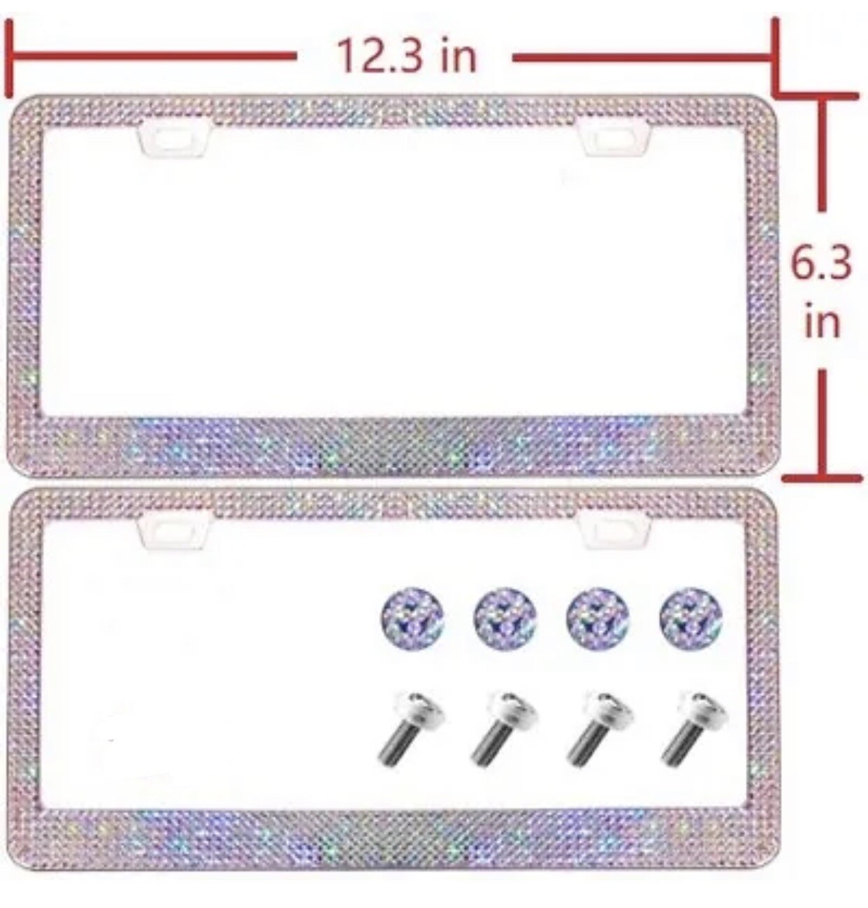 Sparkling License Plate Frame 2PCS Crystal AB Aurora Boreale Diamond Bling