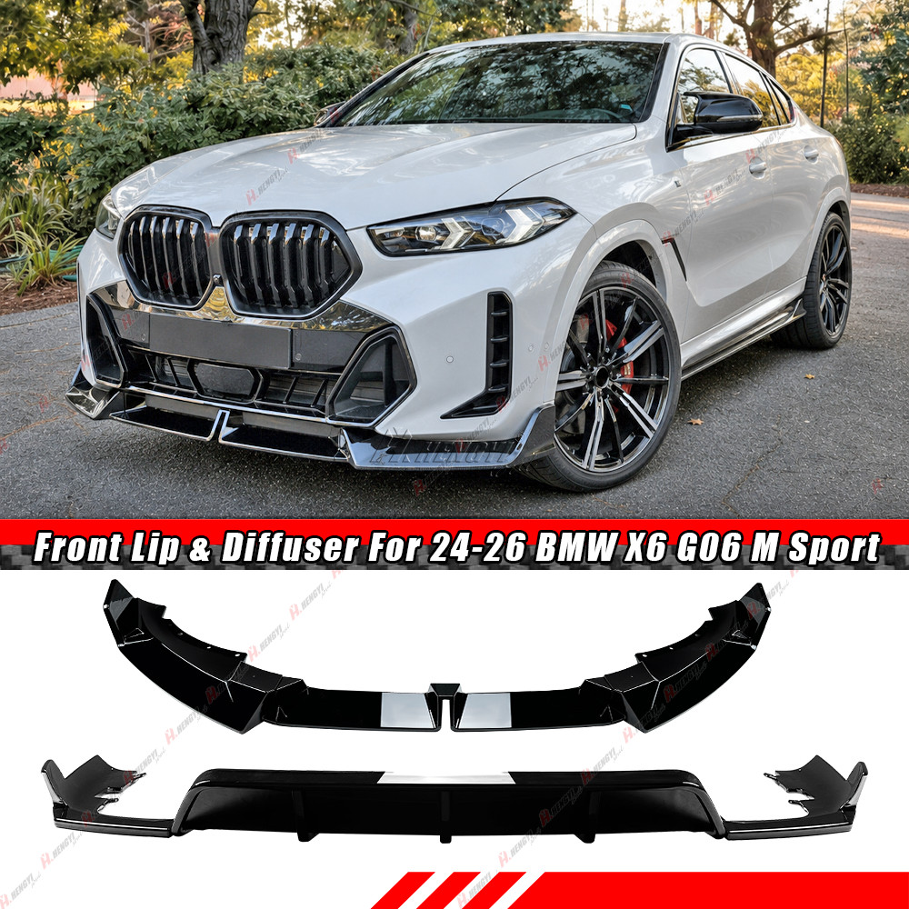 Fits BMW X6 G06 LCI M-Sport Package 24-27 Gloss Black Front Lip & Rear Diffuser