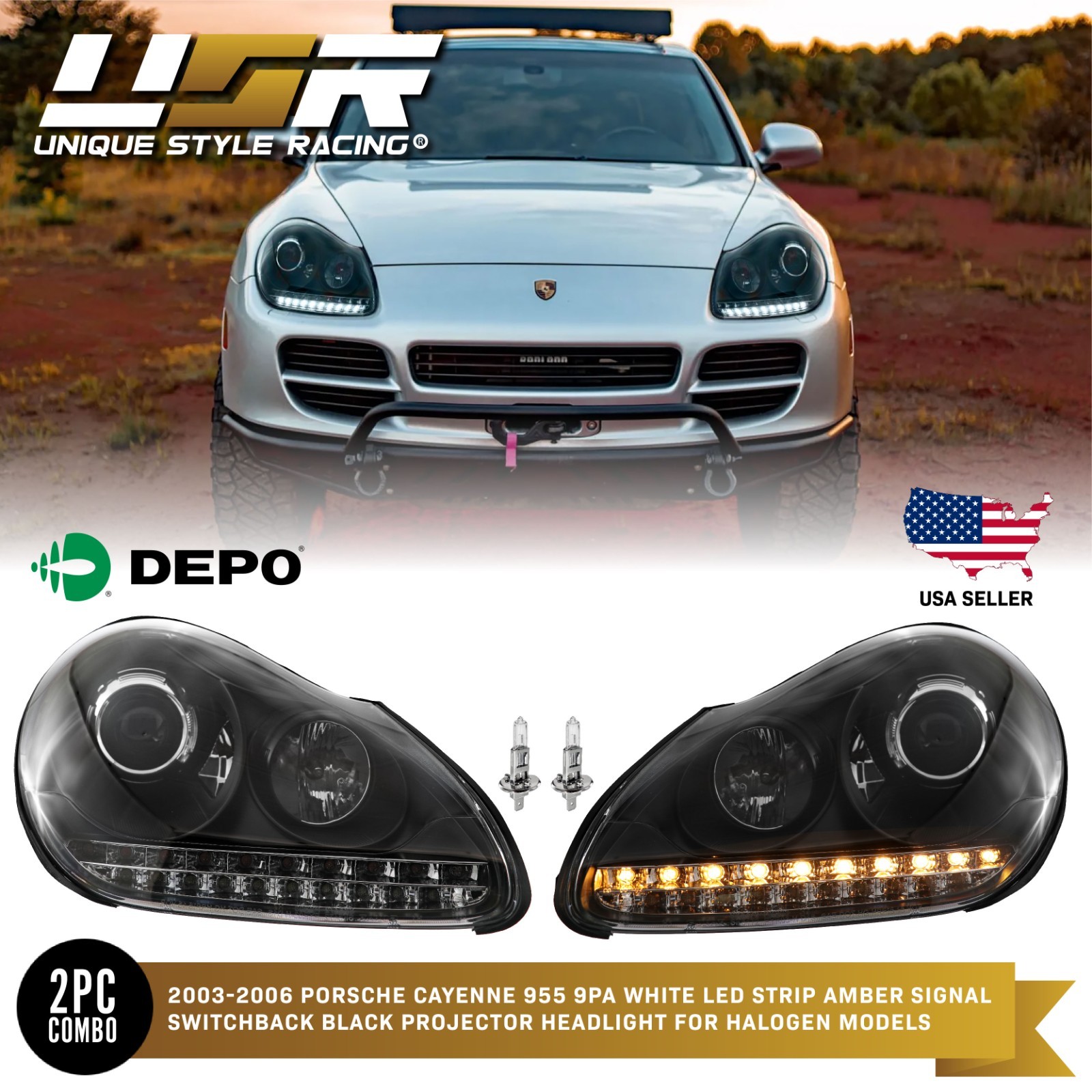 LED DRL Projector Headlights For 03-06 Porsche Cayenne 955 Stock Halogen Model