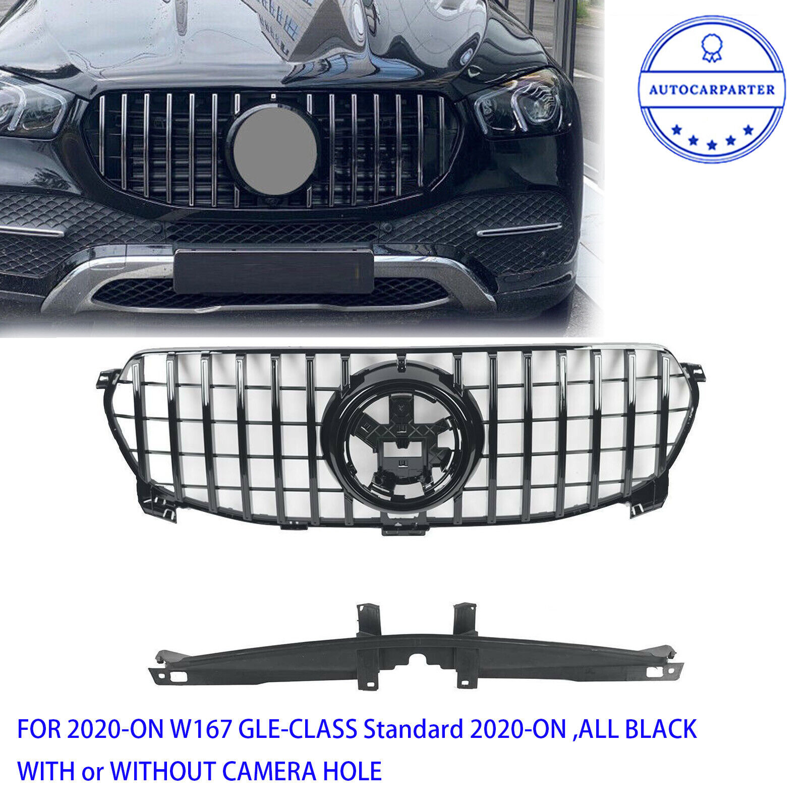 GTR Front Bumper Grill All Black For Mercedes W167 GLE-CLASS Standard 2020-2023