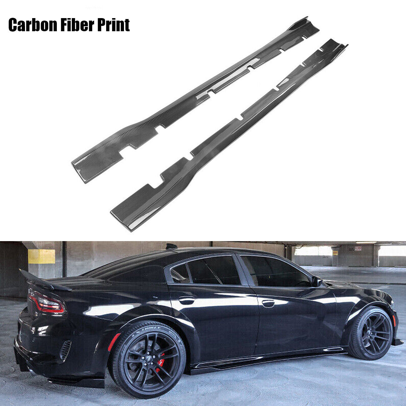 Side Skirts Extension Carbon Fiber Fits For 20-23 Dodge Charger SRT Widebody