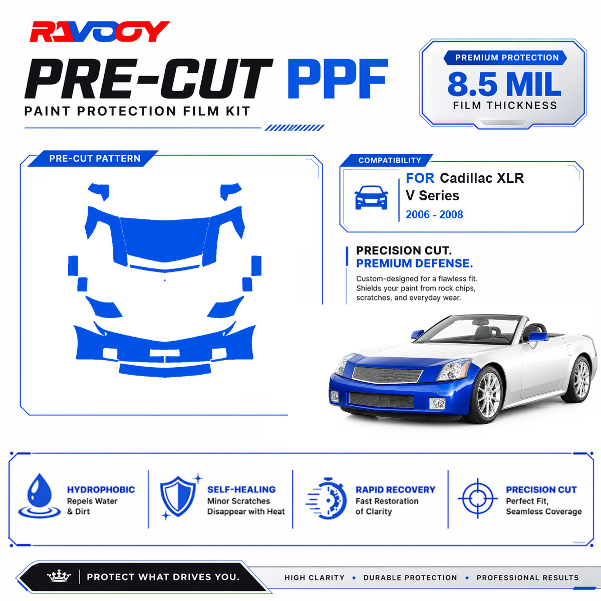 Precut PPF Front Kit Clear Bra 8.5mil TPU For 2006-2008 Cadillac XLR V Series