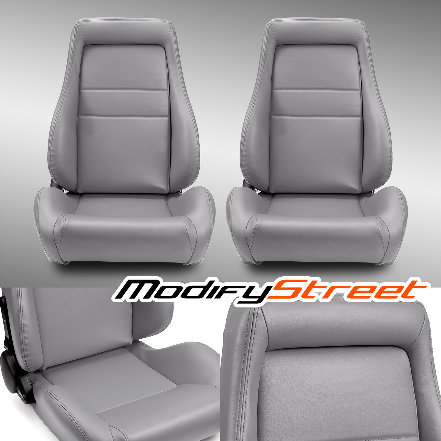 Universal 1 Pair Grey OBS Style Seats Reclinable PVC Leather Car Seats