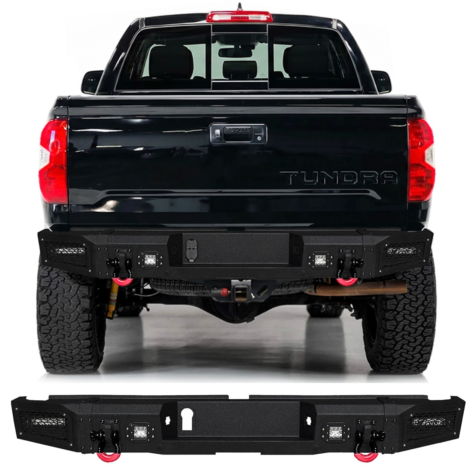 Vijay For 2014-2021 Toyota Tundra Black Steel Rear Bumper With LED Lights&D-Ring