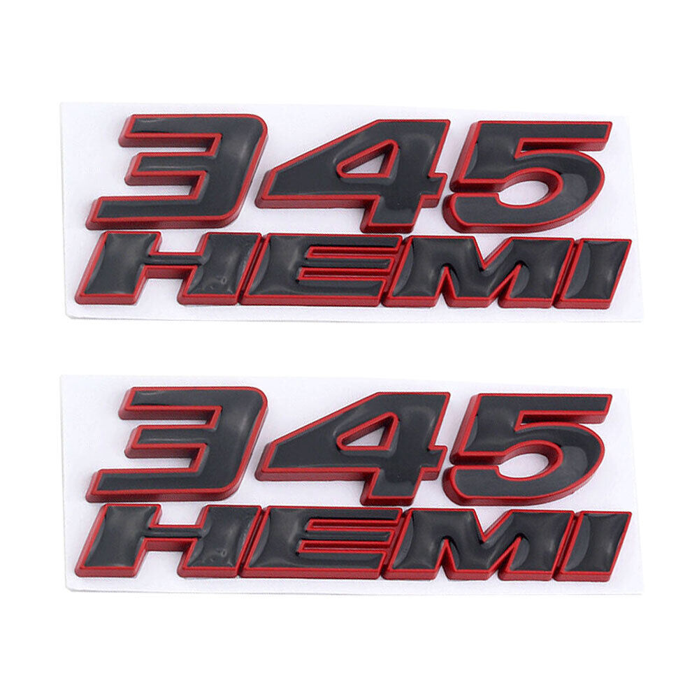 2PCS Black Red Outline 345 HEMI For Dodge Ram 3D Badge Emblem Nameplate