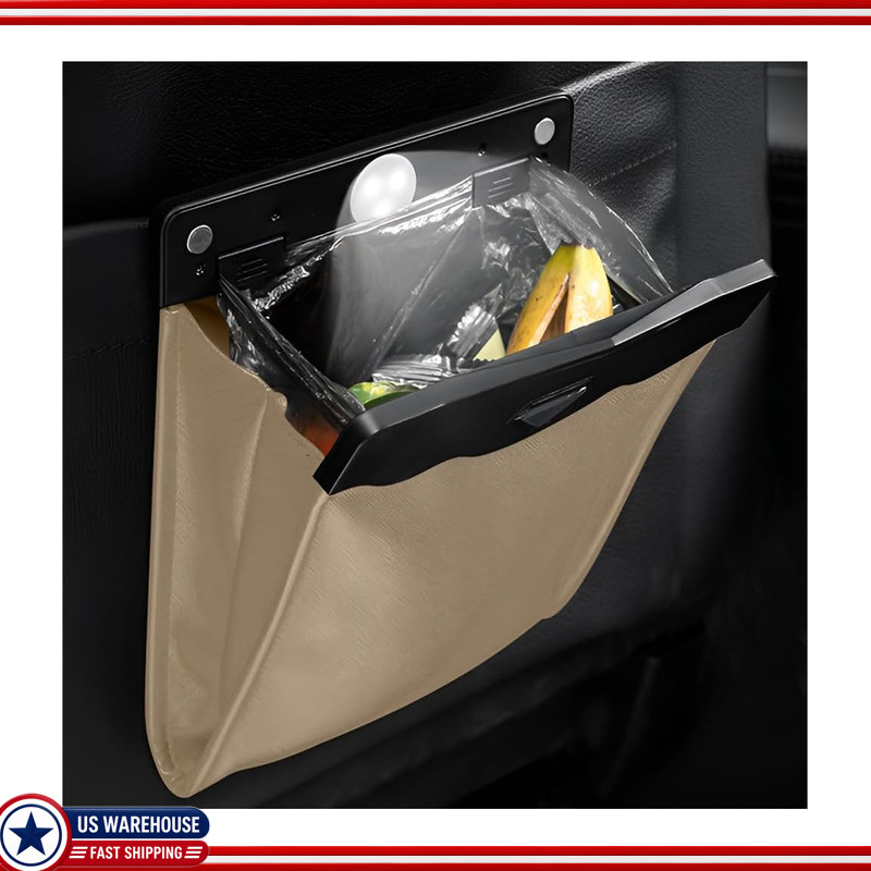 Waterproof Hanging Car Trash Can LED Light, Magnetic Leather PassengColor: Beige Waterproof Hanging Car Trash Can LED Light, Magnetic Leather PassengColor: Beige