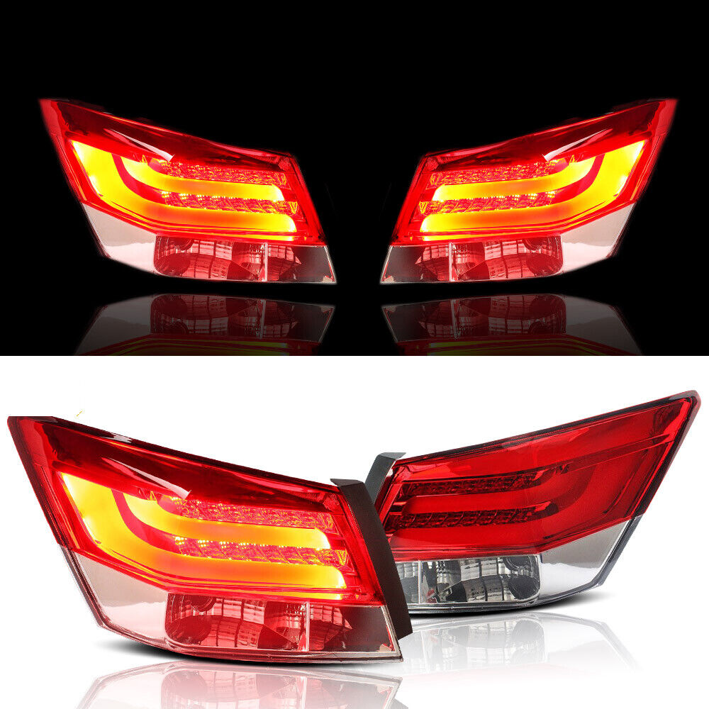 Red Clear LED Tail Lights Rear Brake Lamps For 2008-2012 Honda Accord Sedan L+R