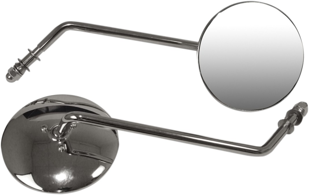 Emgo Mirrors Side View Smooth/Round Long Stem Pair Chrome Steel 20-21795