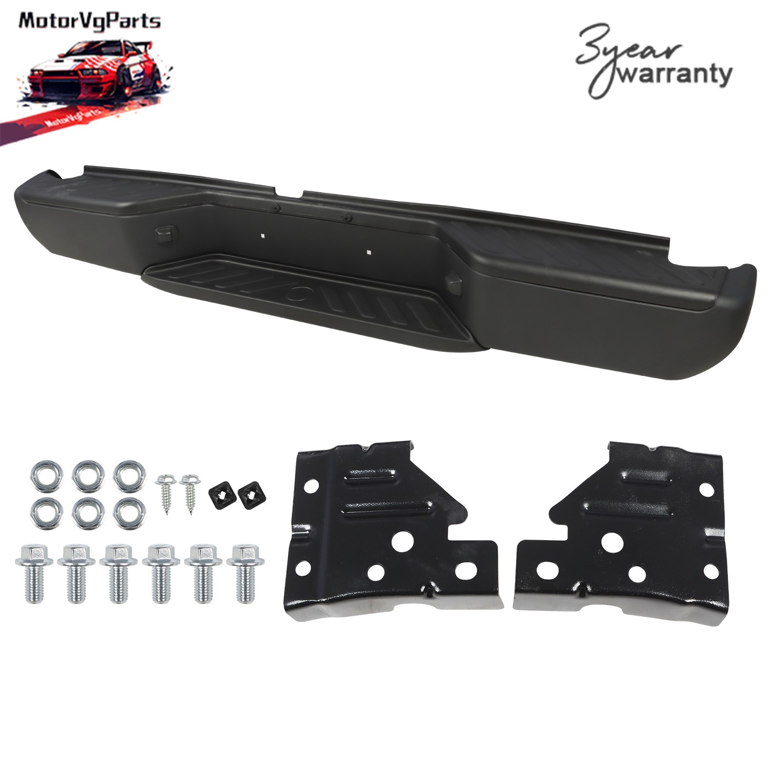 For Nissan Frontier 2005-2021 Black Steel Rear Bumper Assembly W/O Sensor Holes
