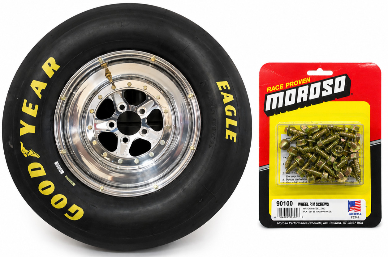 Moroso 35 Piece Gold Iridite Wheel Screw Set for Drag Racing 1/4-3/4 3/8 Socket