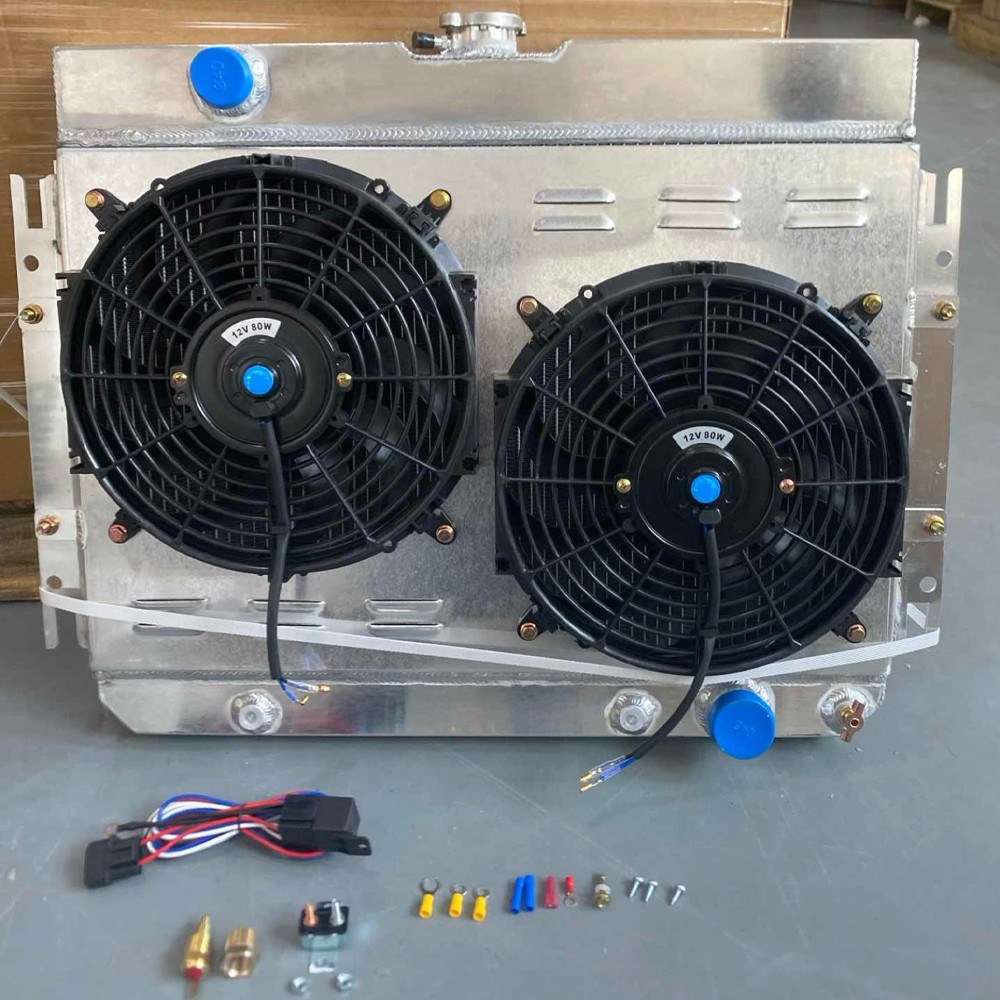 3 Row Aluminum Radiator+Shroud Fan+Relay FOR 63-68 Chevy Impala/64-67 EL Camino