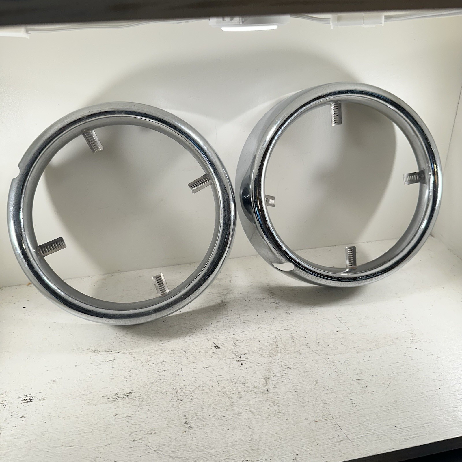 Lot of 2 1950S FoMoCo OEM Ford Lincoln Mercury Chrome Headlight Trim Bezels Lot of 2 1950S FoMoCo OEM Ford Lincoln Mercury Chrome Headlight Trim Bezels