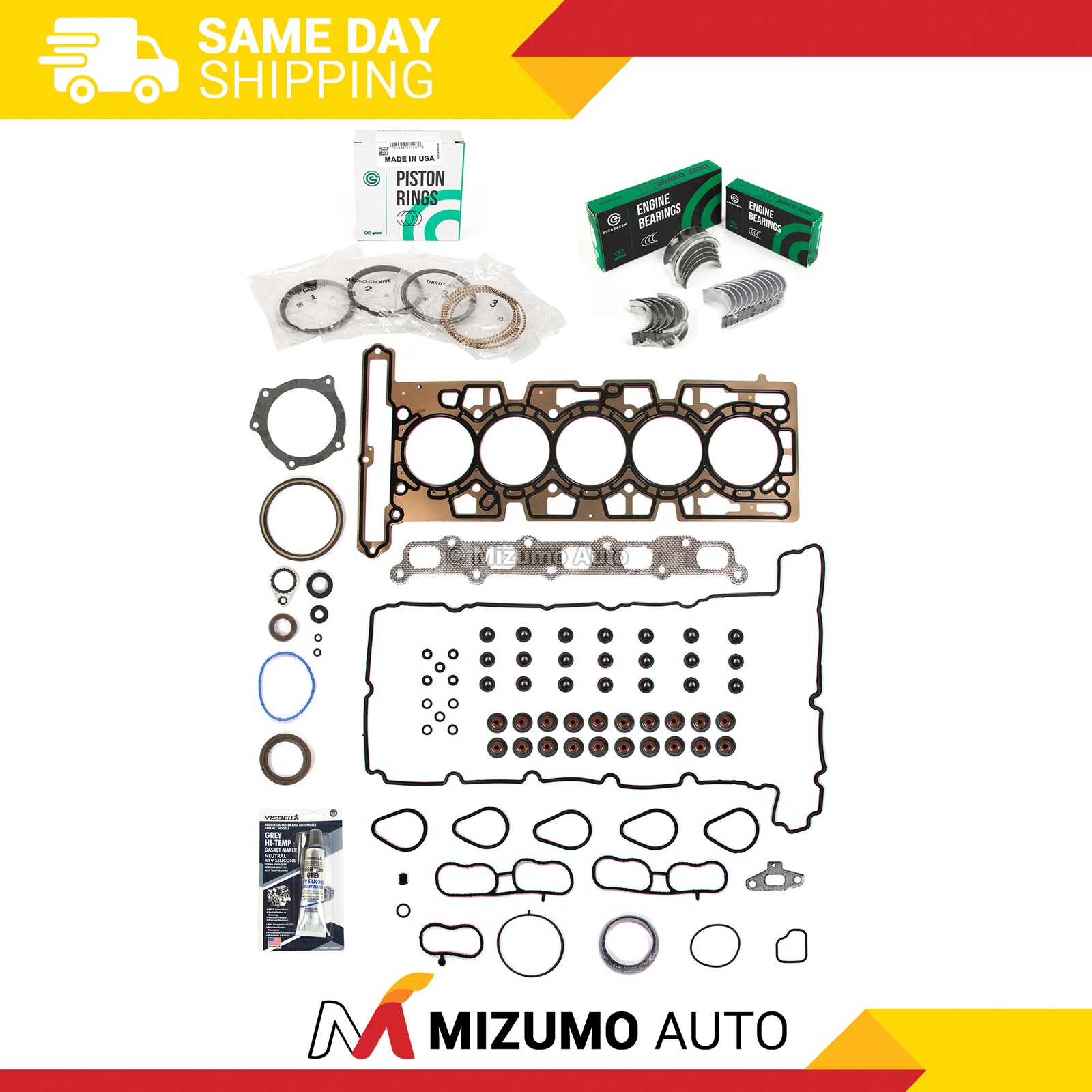 Full Gasket Set Bearings Rings Fit 04-06 Chevrolet GMC Isuzu 3.5L DOHC