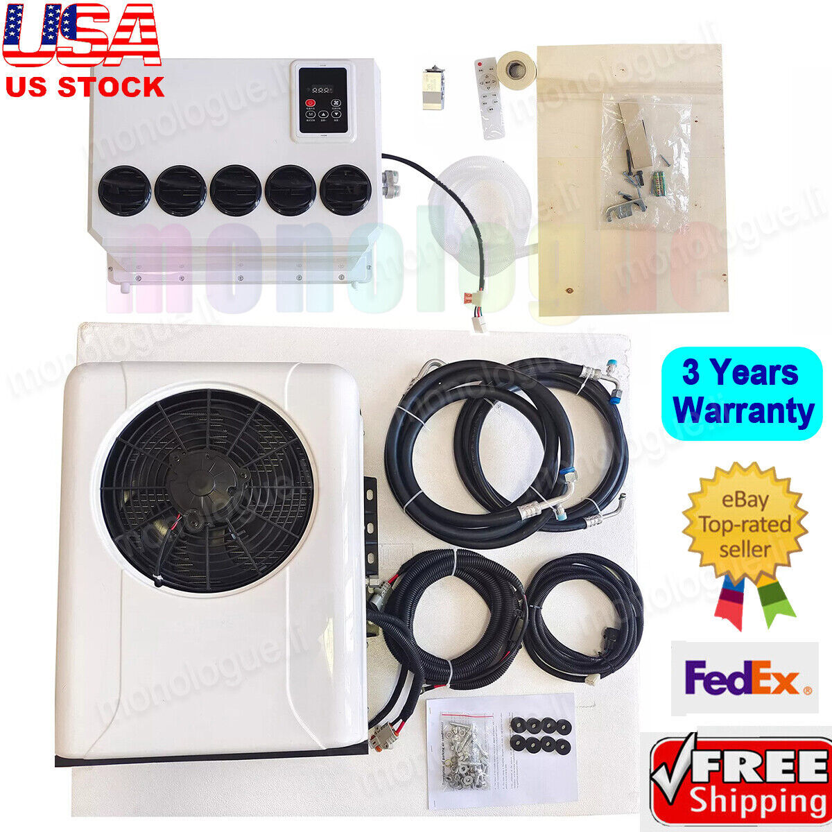 12V Truck Split AC Unit Air Conditioner Car RV Caravan Red 12000 BTU Evaporator