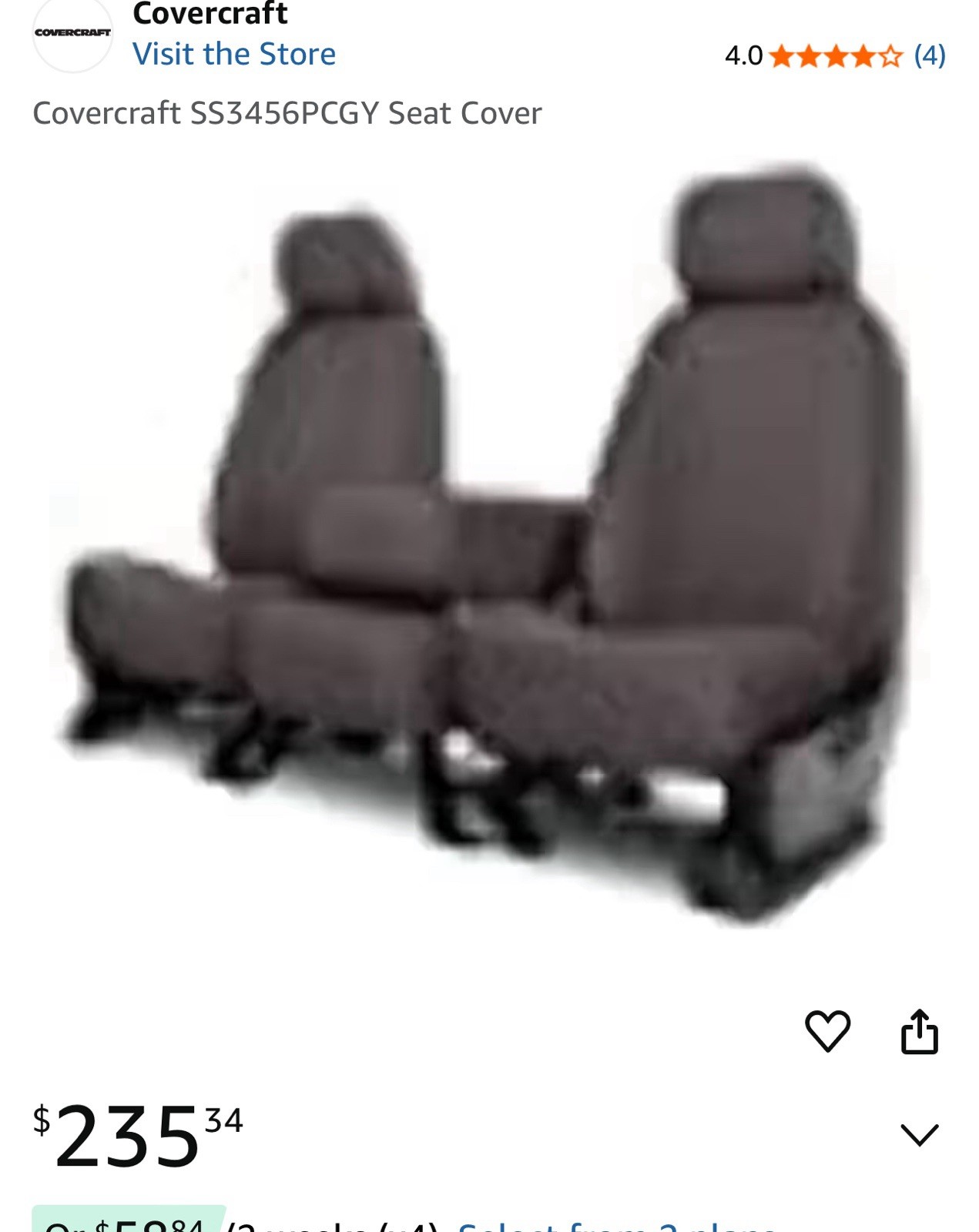 Covercraft SS3456PCGY SeatSaver Custom Polycotton Grey Seat Cover