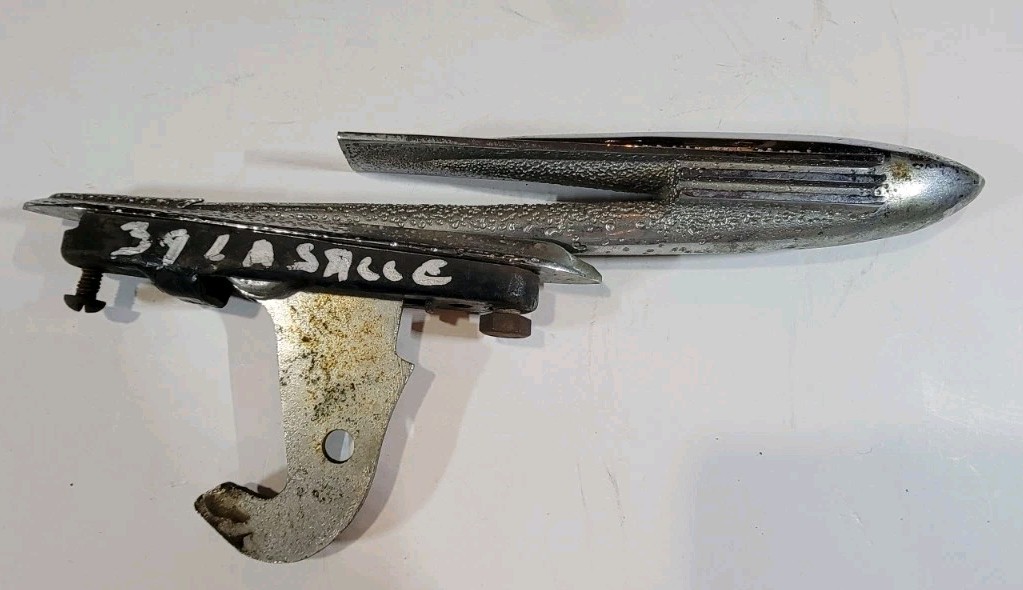 1939 1940 Cadillac LaSalle Hood Ornament Torpedo Chrome Trim Original Used Latch