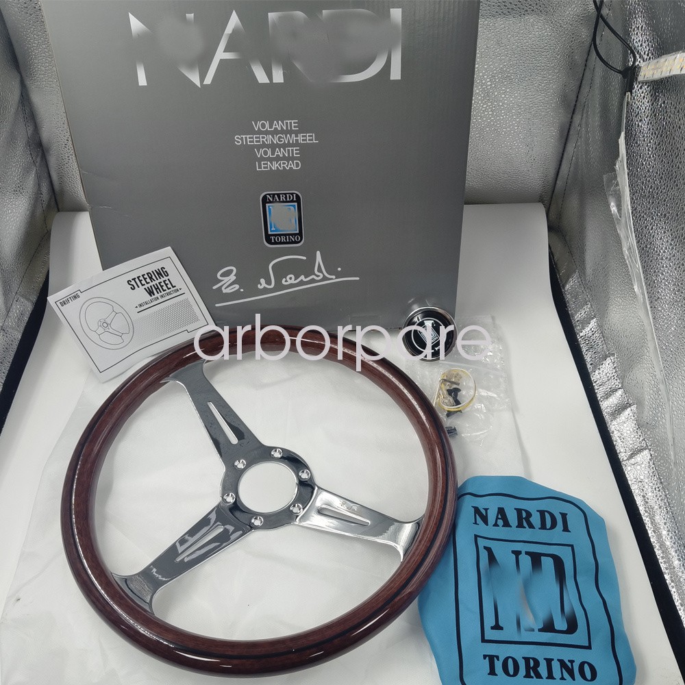 For NARDI Classic 350mm Steering Wheel Mahogany Wood with Sliver Finish OEM US