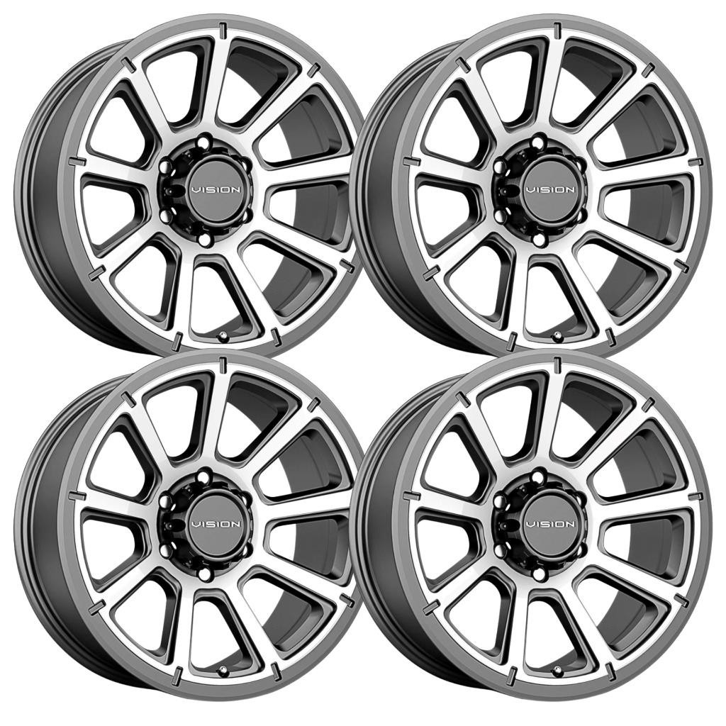 (Set-4) Vision 353 Turbine 17x8.5 8x6.5 18mm Gunmetal Wheels Rims 17 inch