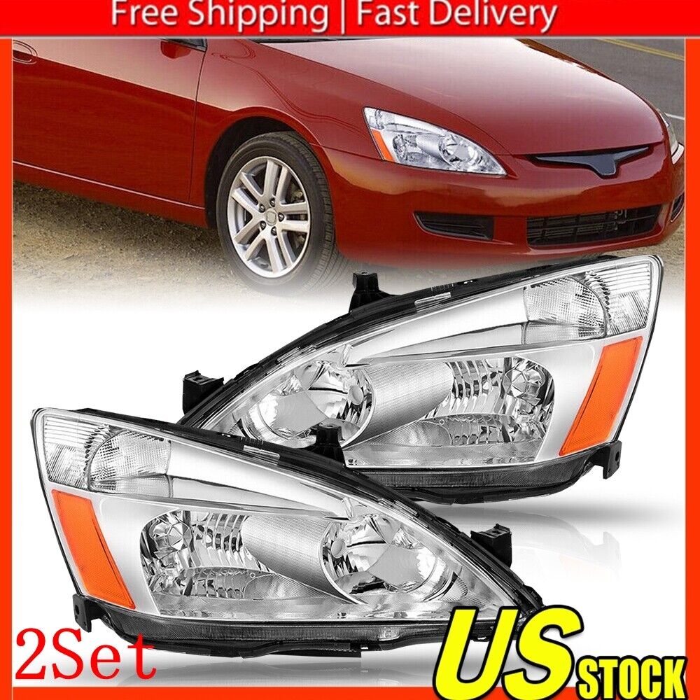 Headlights For 2003-07 Honda Accord 2/4Dr Sedan Headlamps Driver+Passenger 2Set