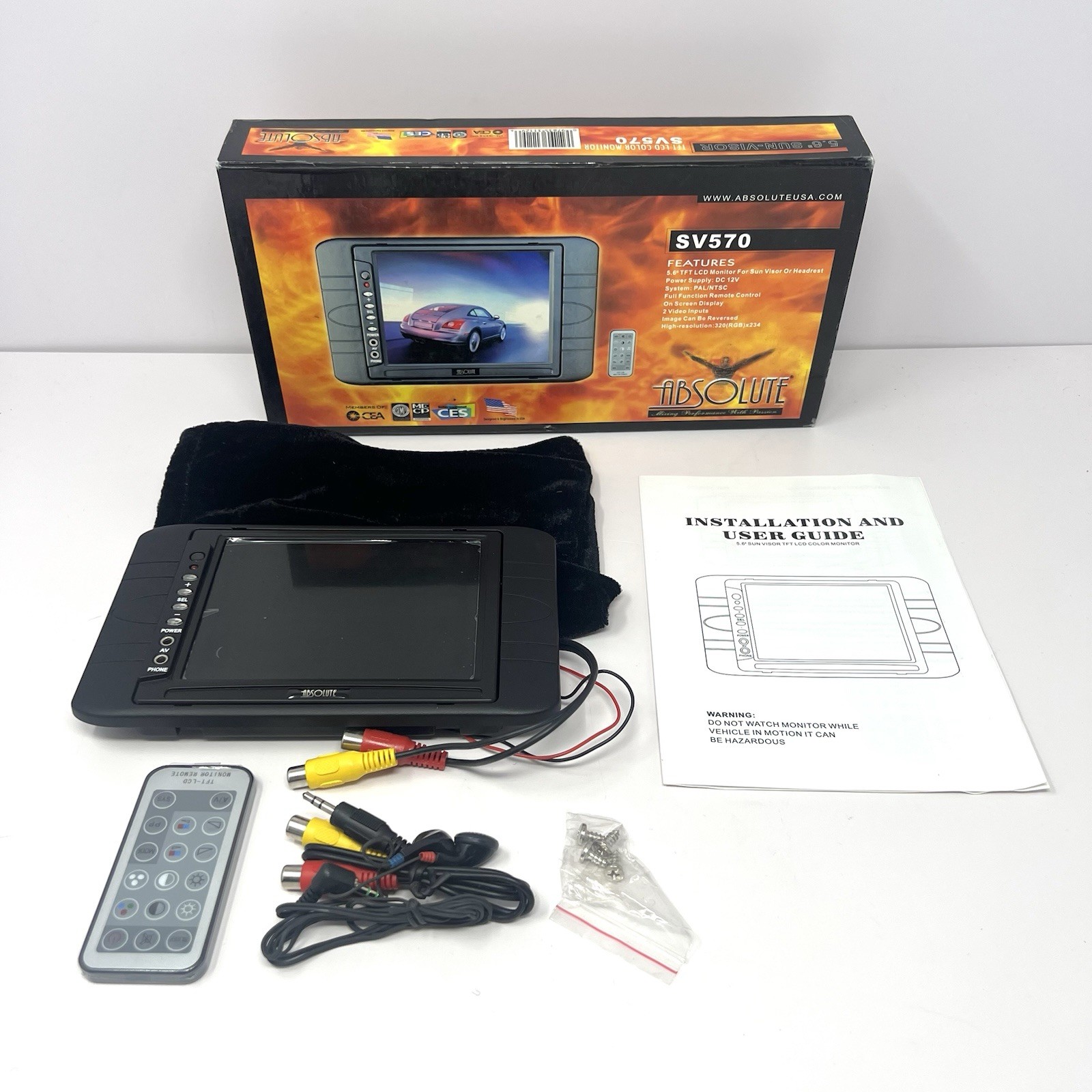 Absolute SV570 5.6” TFT LCD Screen W/ Remote For Sun Visor / Headrest New NOS Absolute SV570 5.6” TFT LCD Screen W/ Remote For Sun Visor / Headrest New NOS